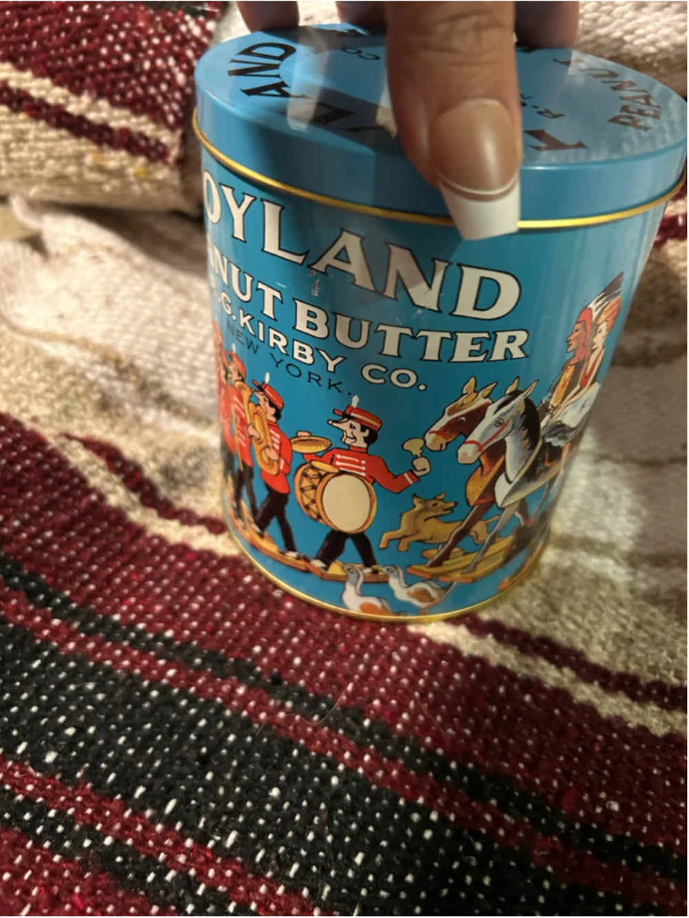 Vintage R.G. Kirby Co. Toyland Peanut Butter Tin, One Size, Blue and Red